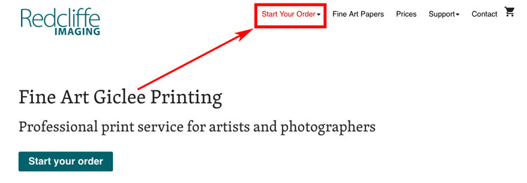 The Redcliffe Imaging homepage with the Start Your Order button highlighted at the top of the navigation